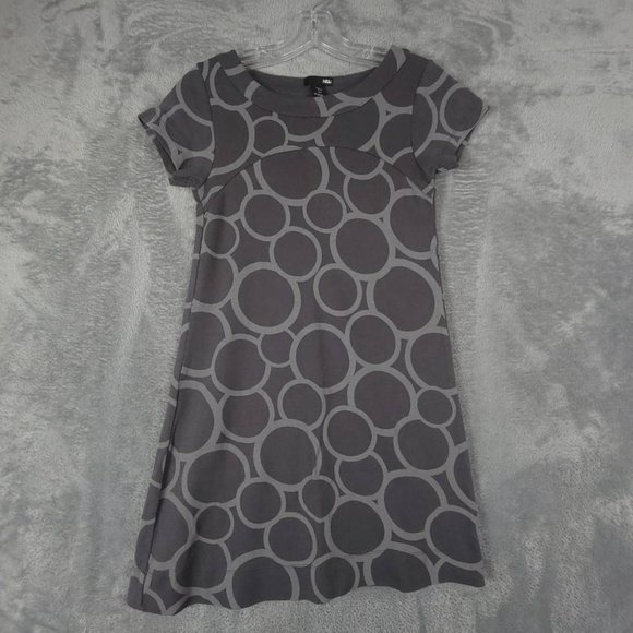 H&M Womens Dress A Line Gray Geometric Mini Jewel Neck Short‎ Sleeve Retro 4 - Picture 1 of 6